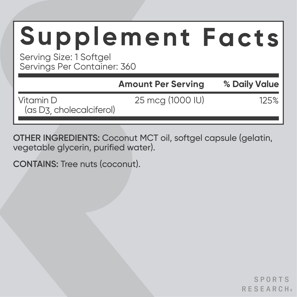 Sports Research etiqueta nutricional enfocada en dosis y pureza