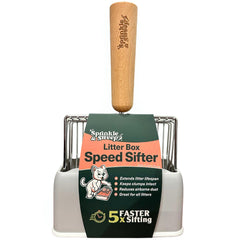 Sprinkle & Sweep pala frontal mostrando diseño y capacidad de tamizado