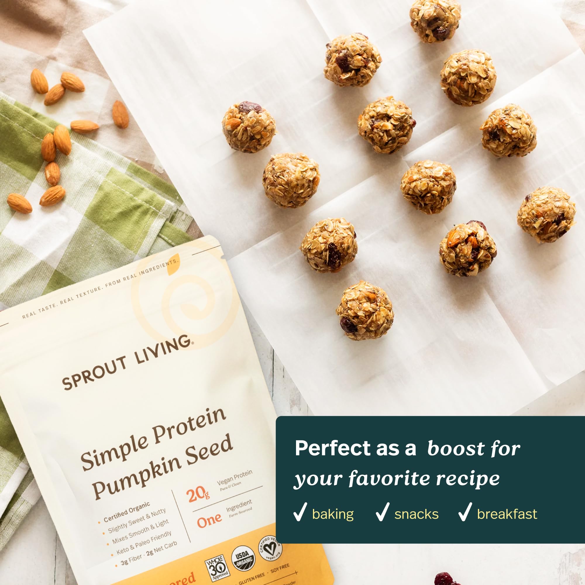 Sprout Living etiqueta de ingredientes orgánicos y sin aditivos visibles