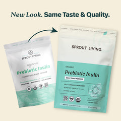 Sprout Living polvo de inulina visto de cerca para textura fina y mezcla fácil
