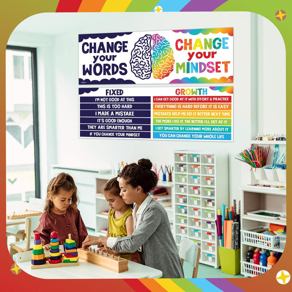 Sproutbrite póster en pasillo escolar fomentando lenguaje positivo