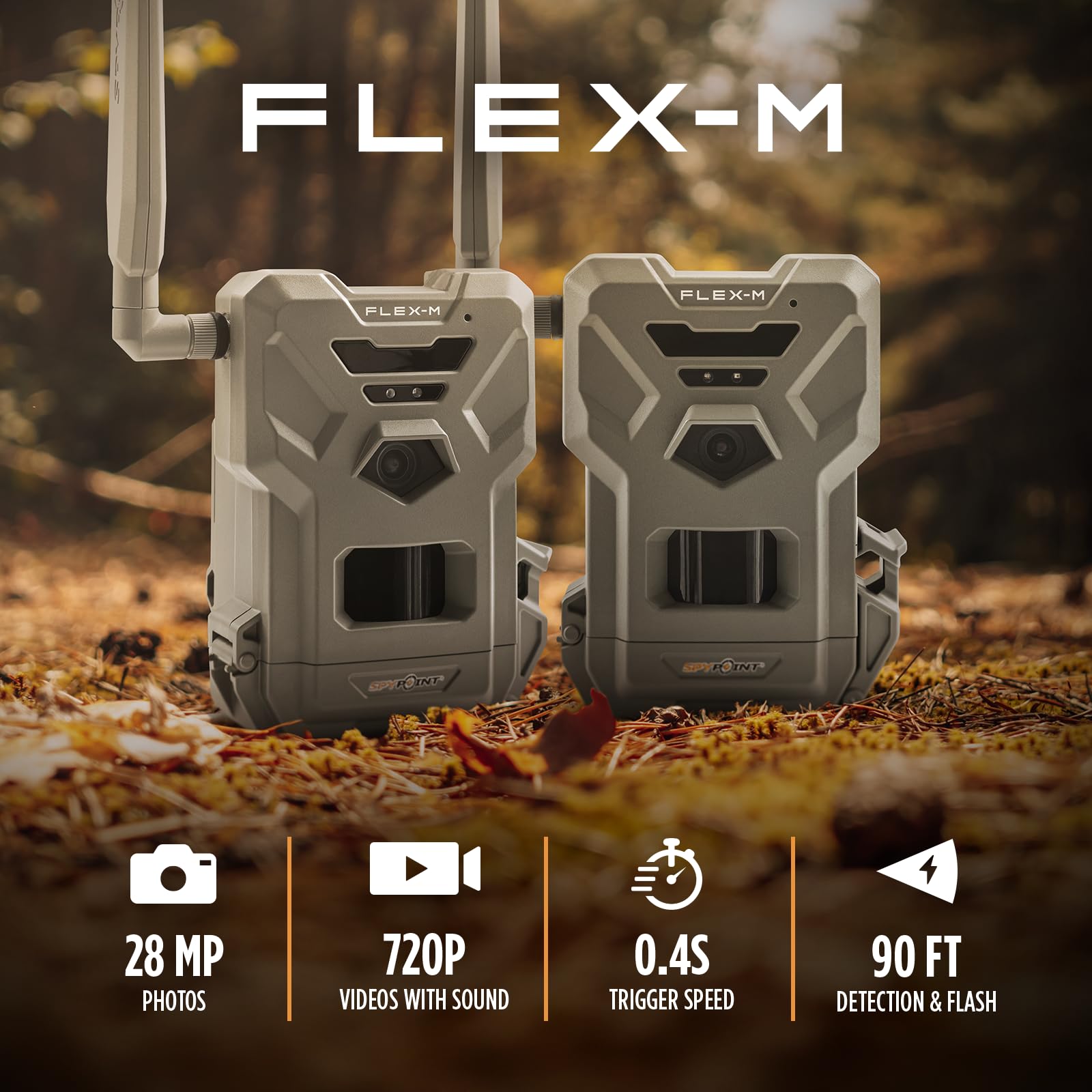 SPYPOINT Flex-M ranura microSD visible para almacenamiento local seguro