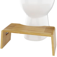Squatty Potty Oslo frontal de bambú mostrando diseño elegante y almacenamiento fácil
