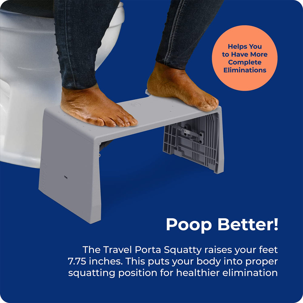 Squatty Potty plegado dentro de mochila, fácil transporte de Squatty Potty