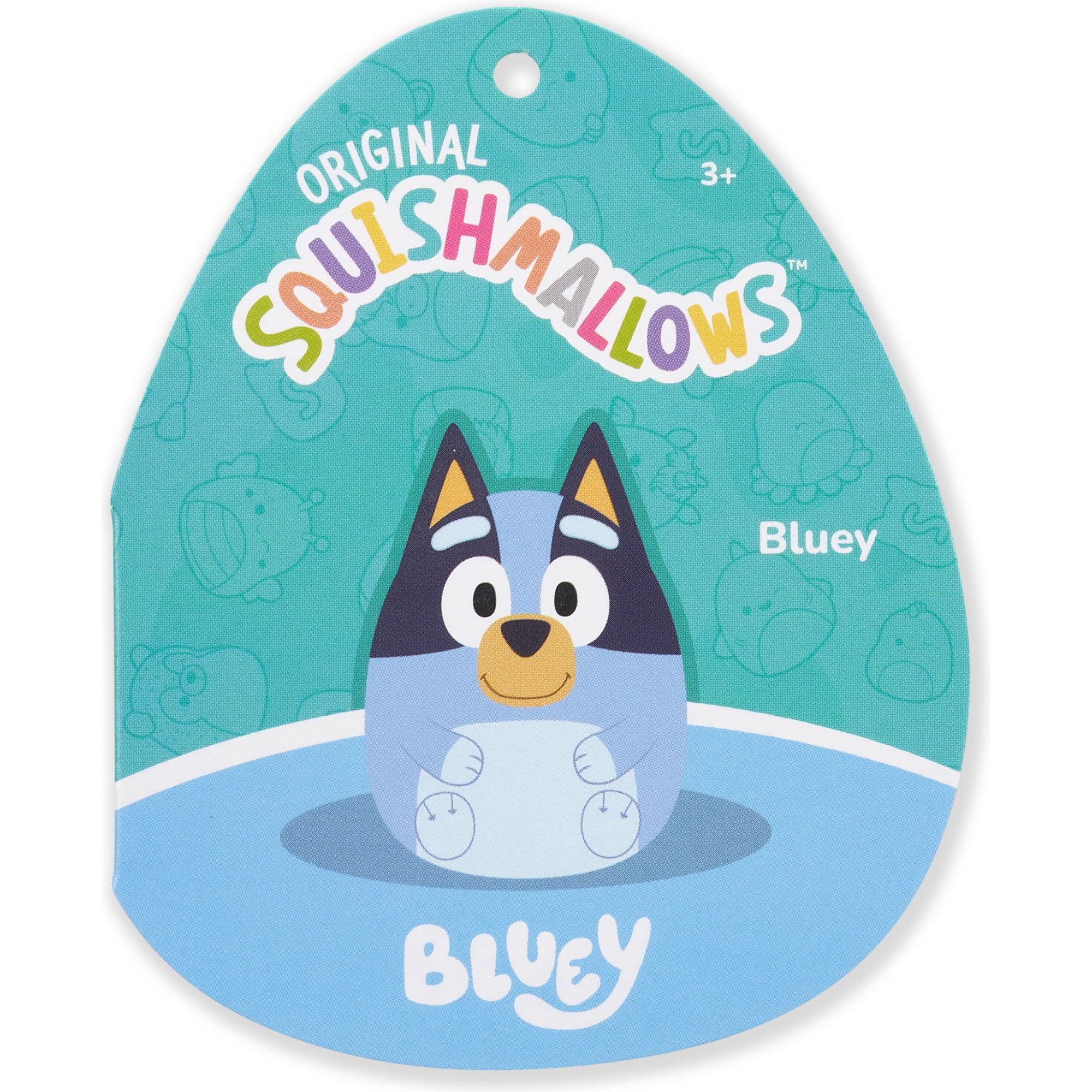 Squishmallows Bluey en cama infantil aportando confort decorativo
