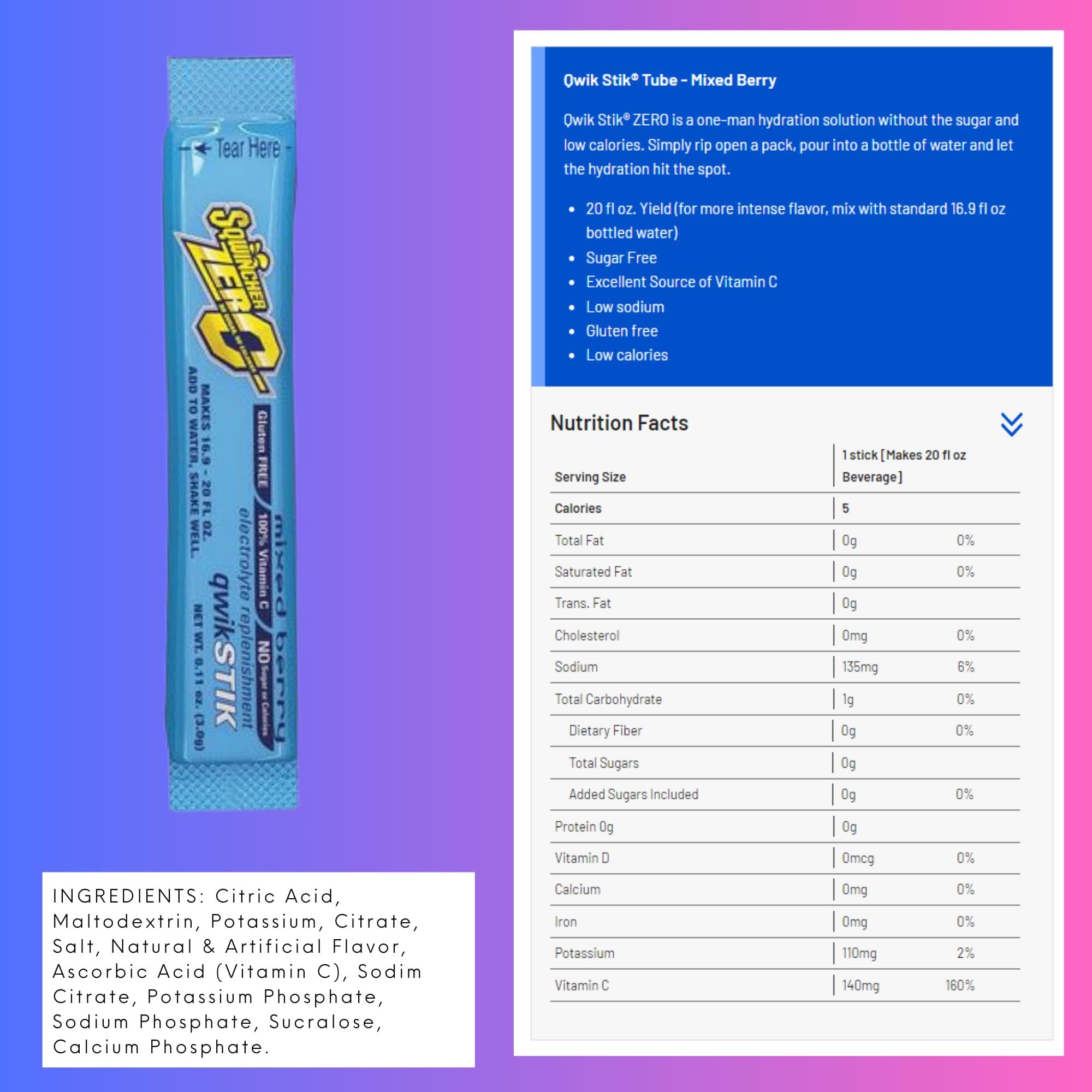 Sqwincher nutrition label and ingredients for informed choice