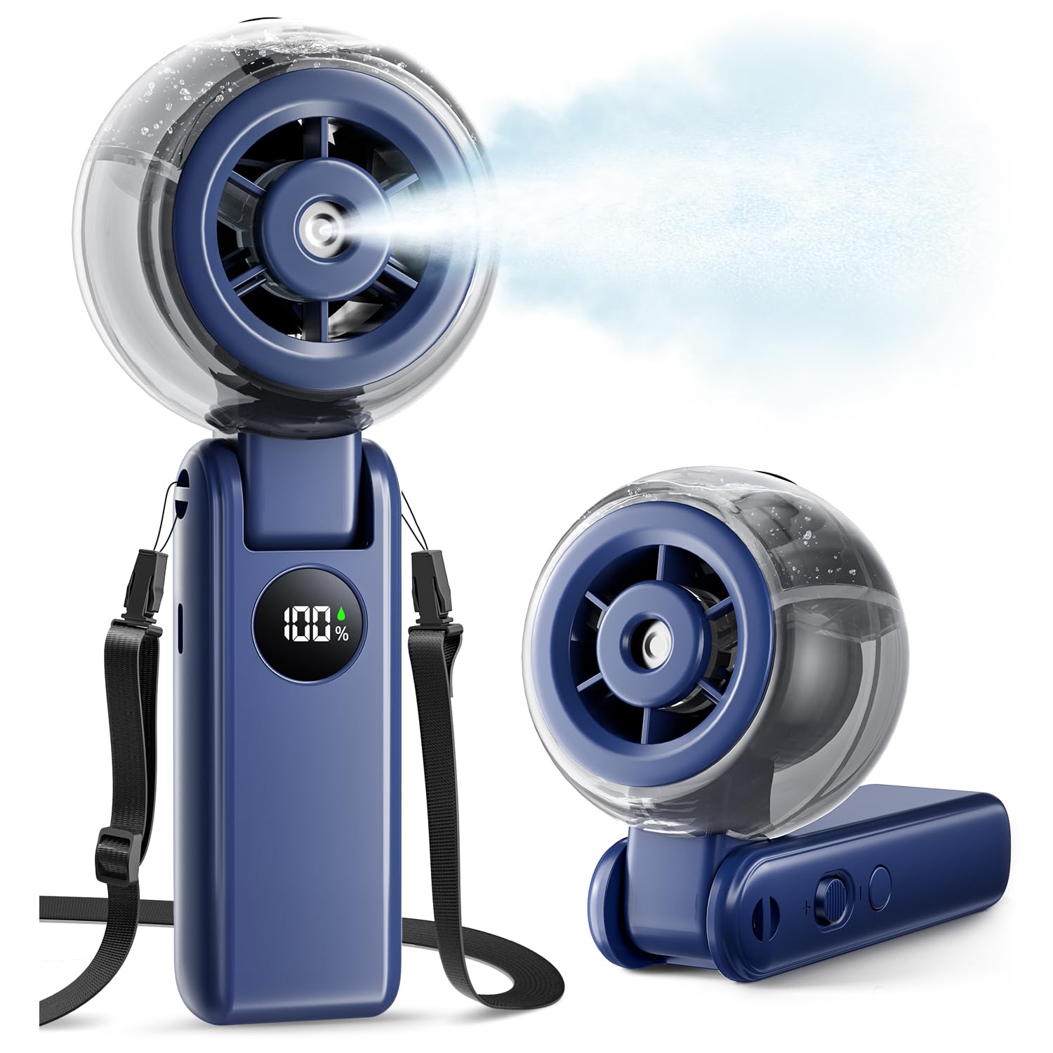 SSICAL ventilador frontal azul mostrando diseño plegable y portabilidad