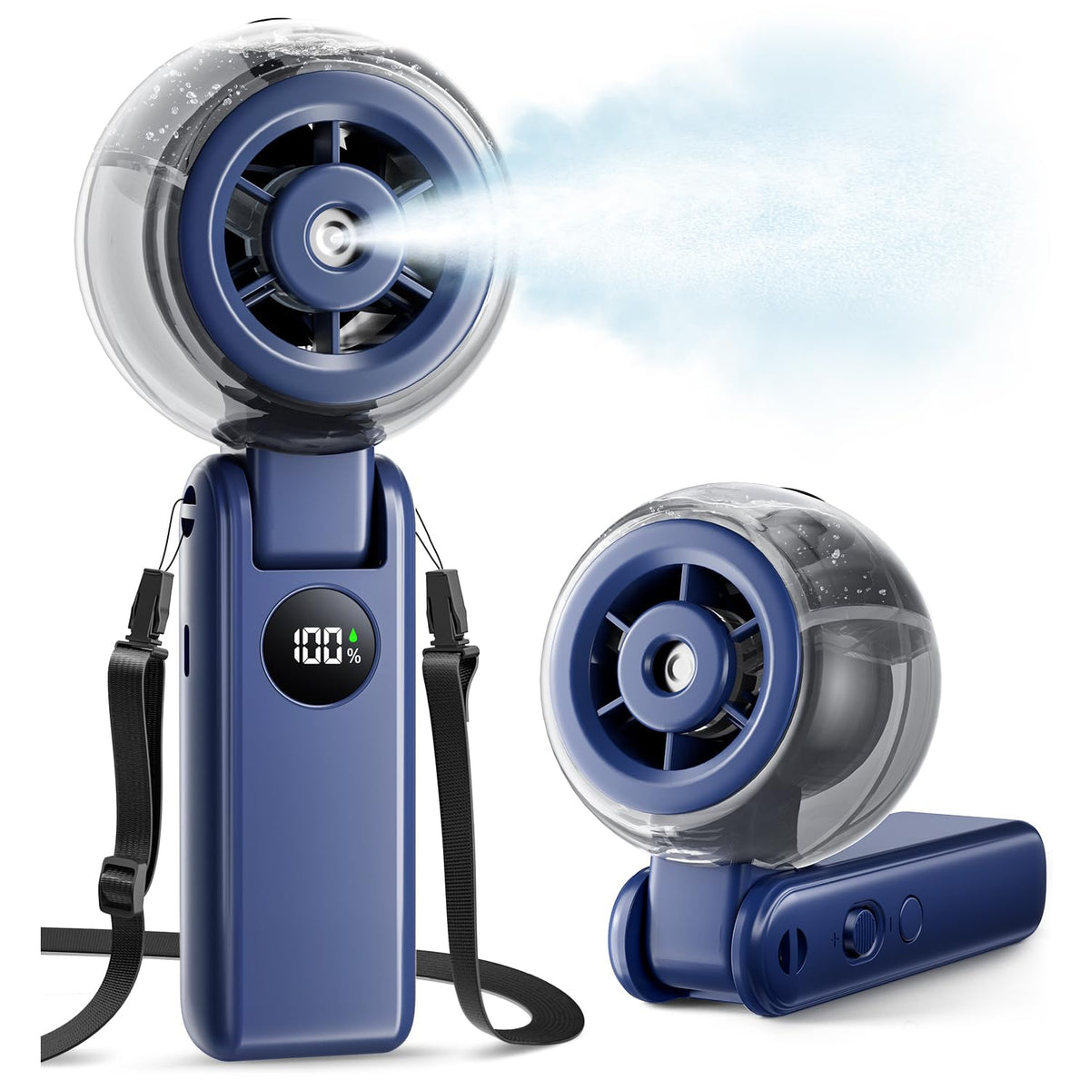 SSICAL ventilador frontal azul mostrando diseño plegable y portabilidad