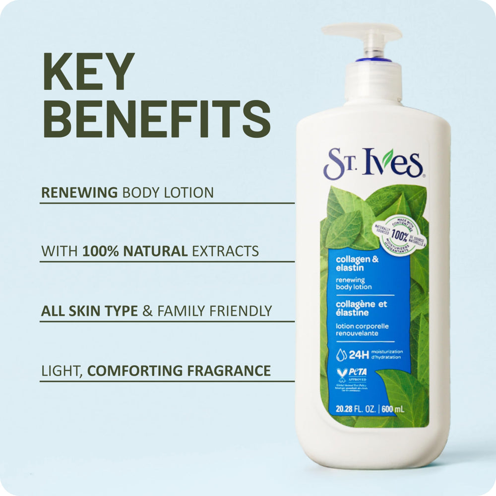 St. Ives etiqueta con colágeno y elastina, información clara