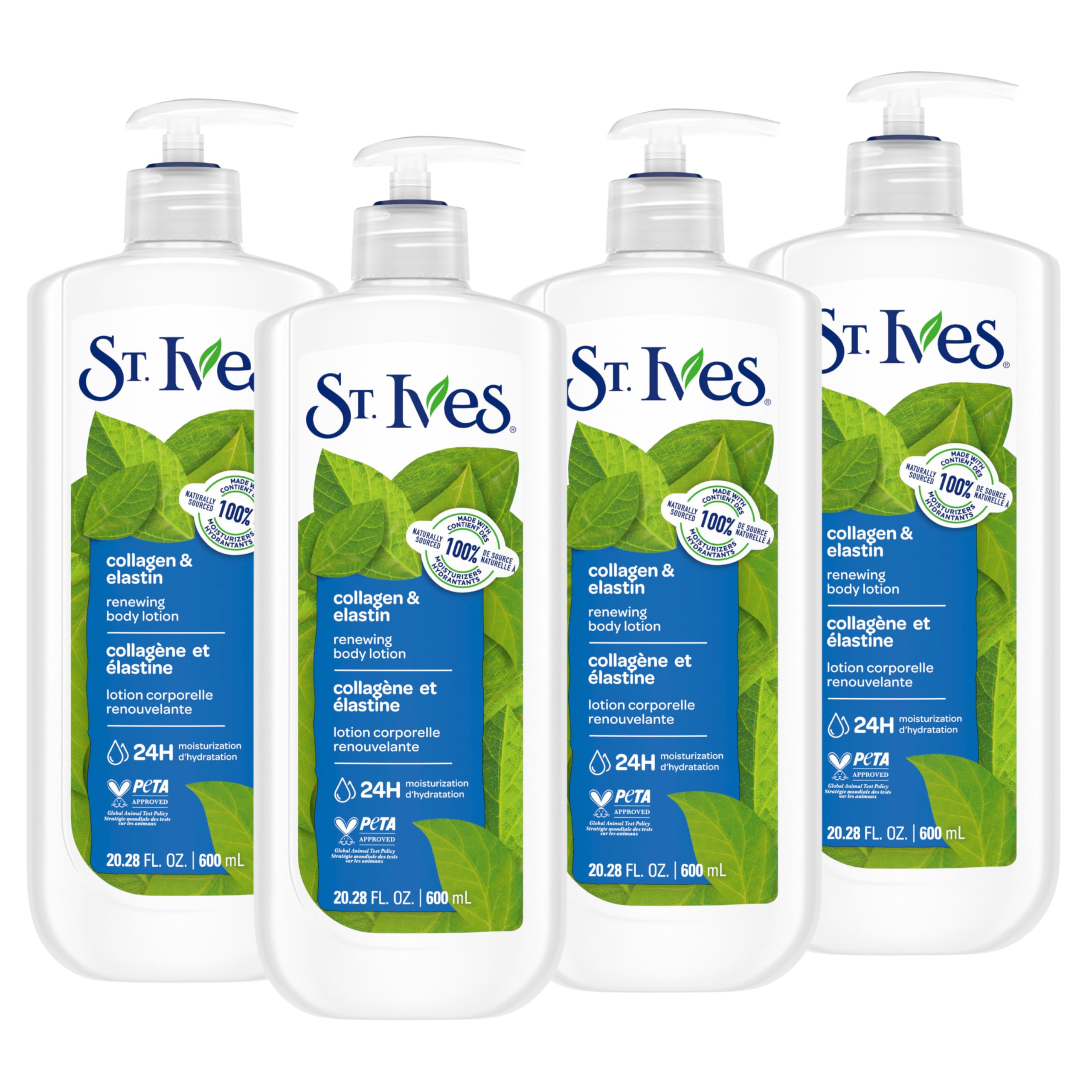 St. Ives envase frontal con bomba mostrando uso práctico
