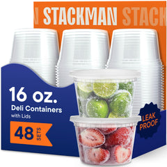 Stack Man contenedor frontal transparente mostrando cierre y capacidad útil