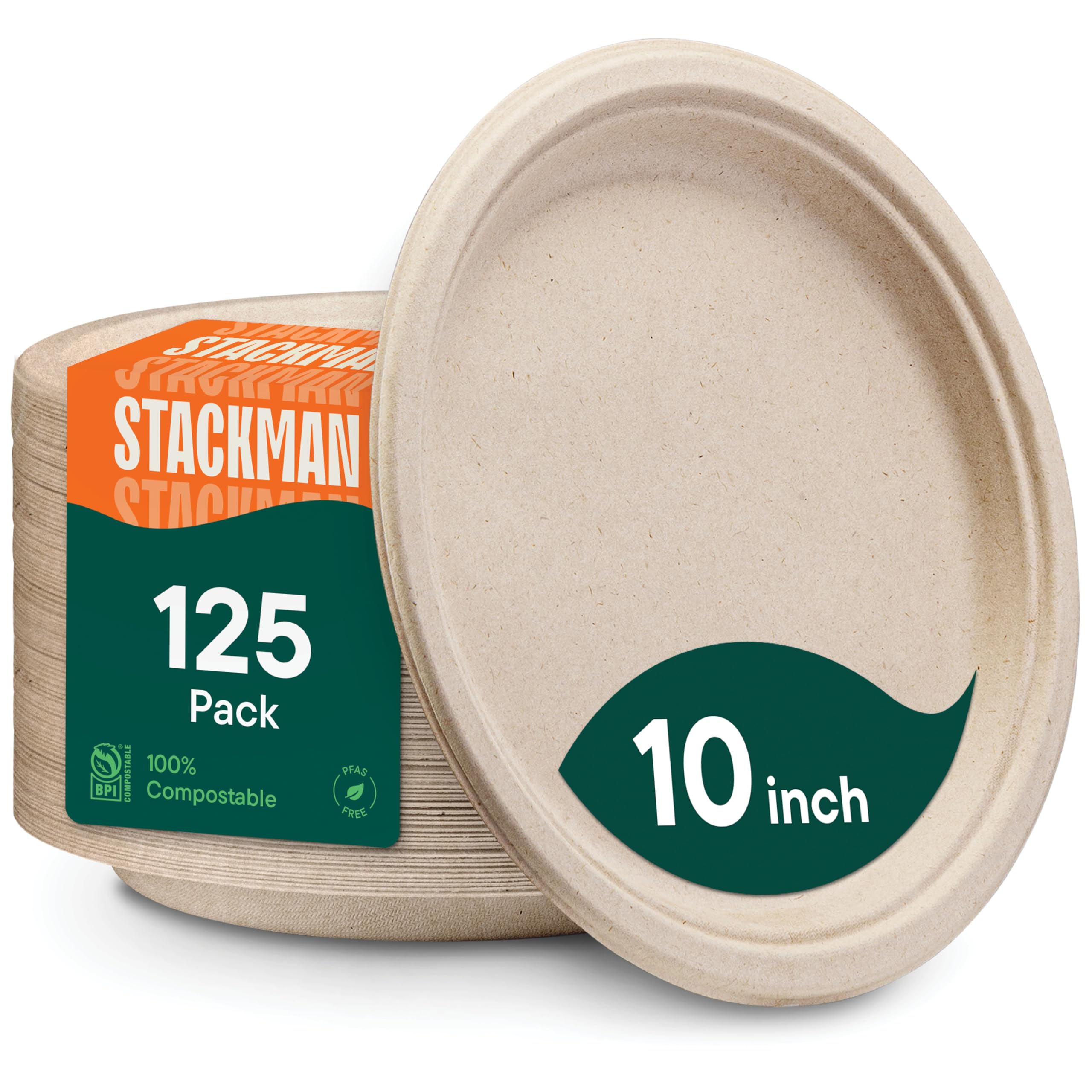 Stack Man plato frontal de 10 pulgadas resistente y compostable
