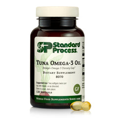 Standard Process envase frontal de Tuna Omega-3 Oil con 120 cápsulas, apoyo práctico