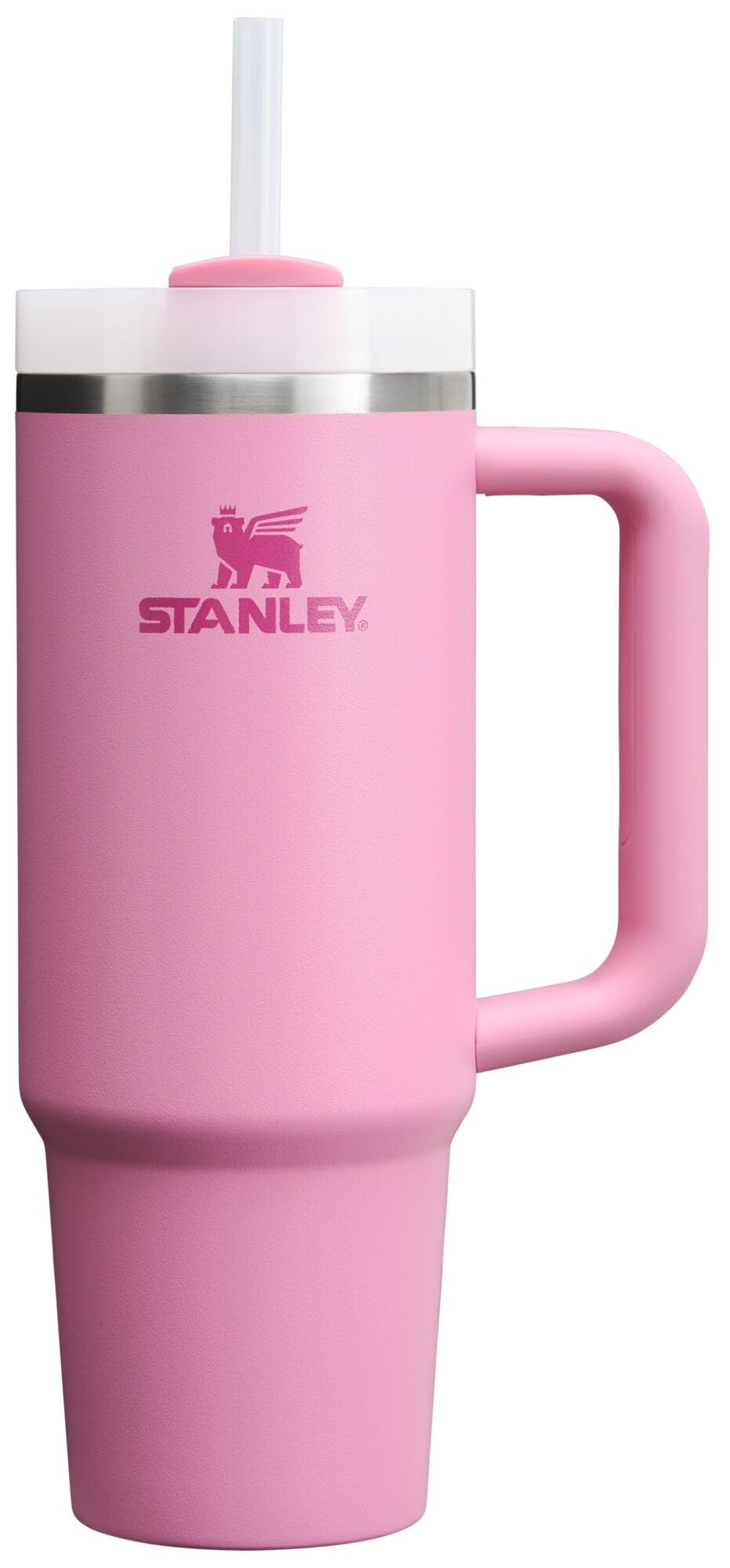 STANLEY Quencher H2.0 vista frontal mostrando diseño y color Peony, resistente y elegante