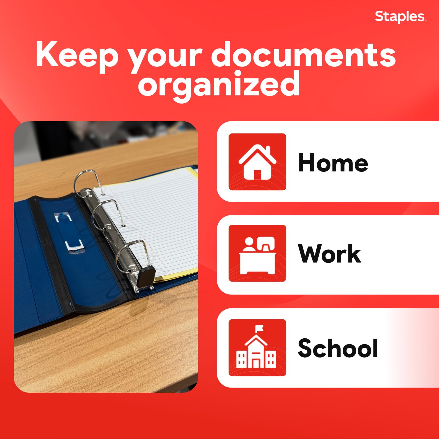 STAPLES archivador dentro de mochila demostrando transporte cómodo y protegido