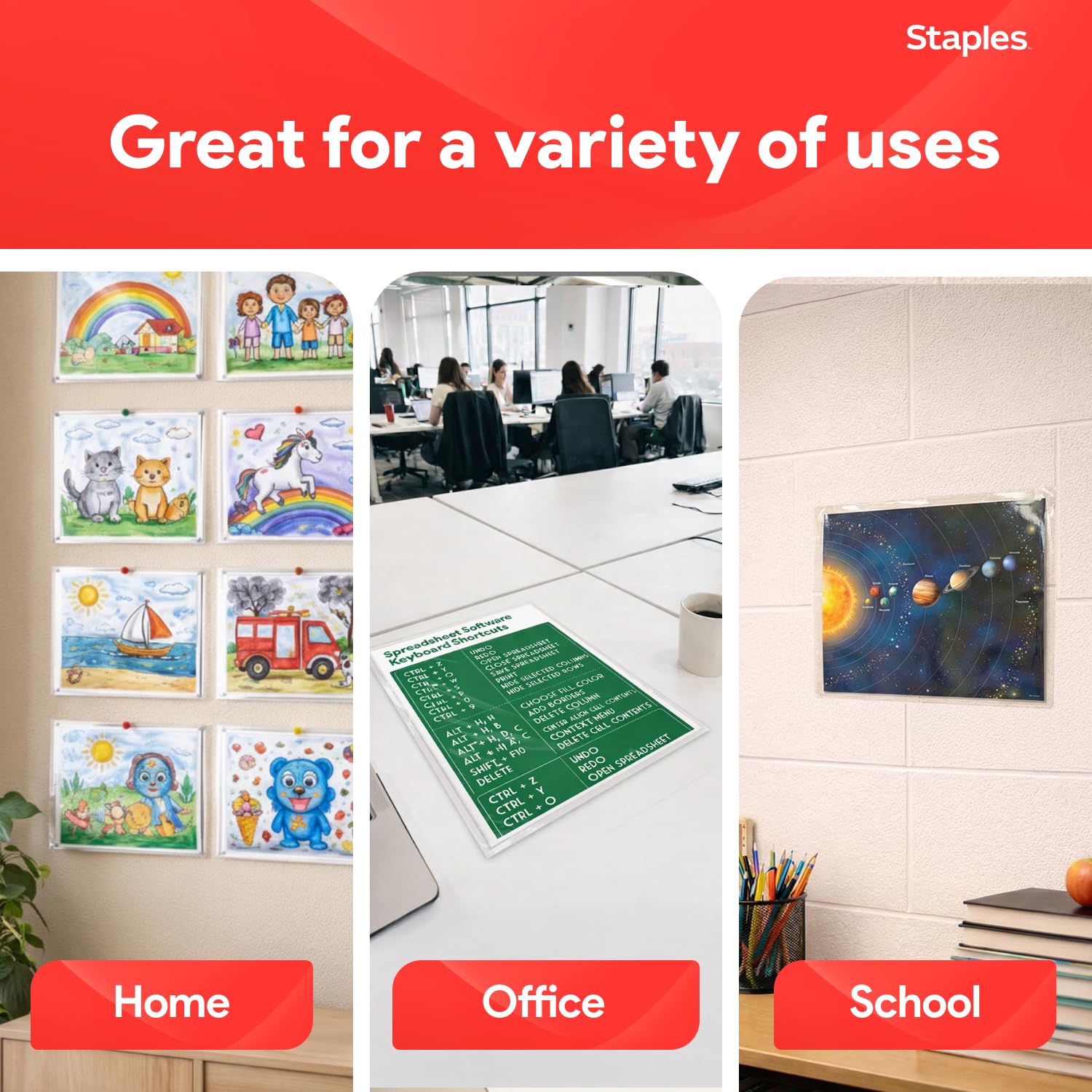 STAPLES ambiente de oficina con fundas listas para uso profesional