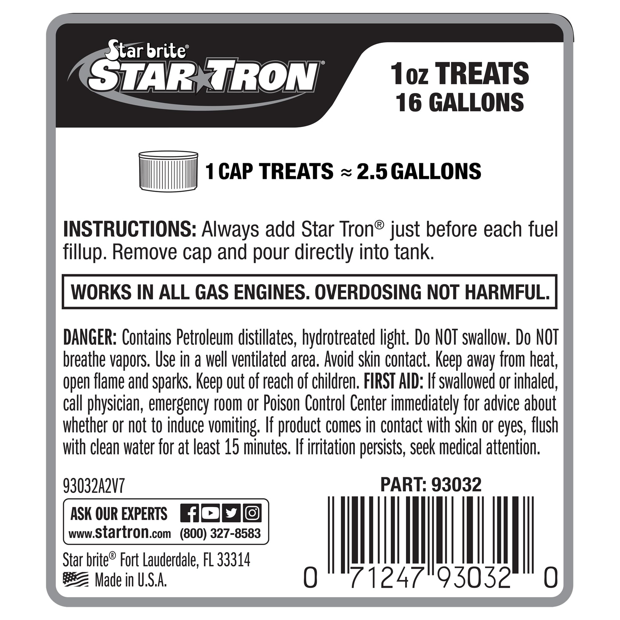 STAR BRITE detalle de etiqueta con instrucciones y beneficios claros
