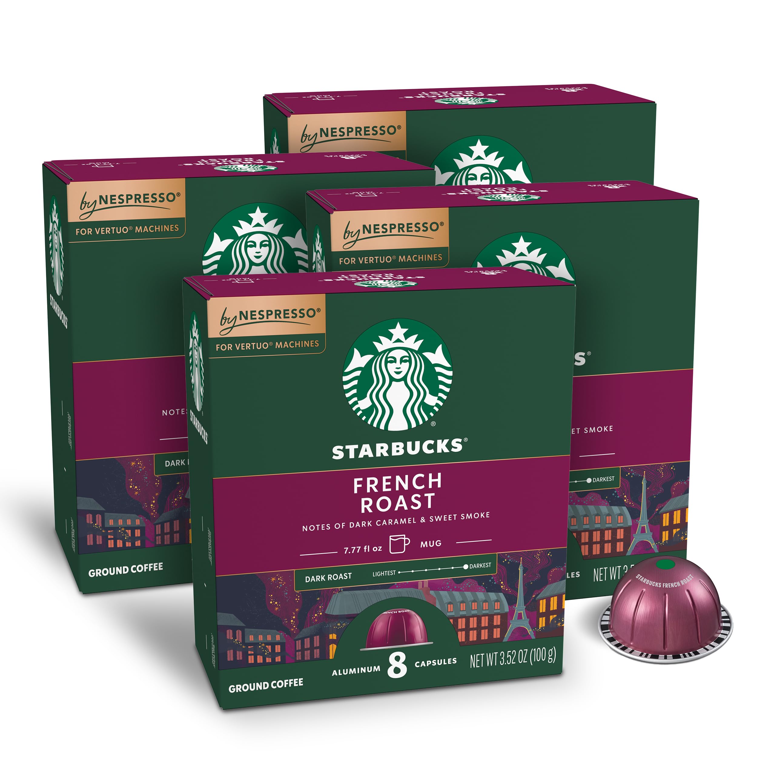 Starbucks cápsulas Vertuo empaquetado frontal mostrando 32 unidades y conveniencia