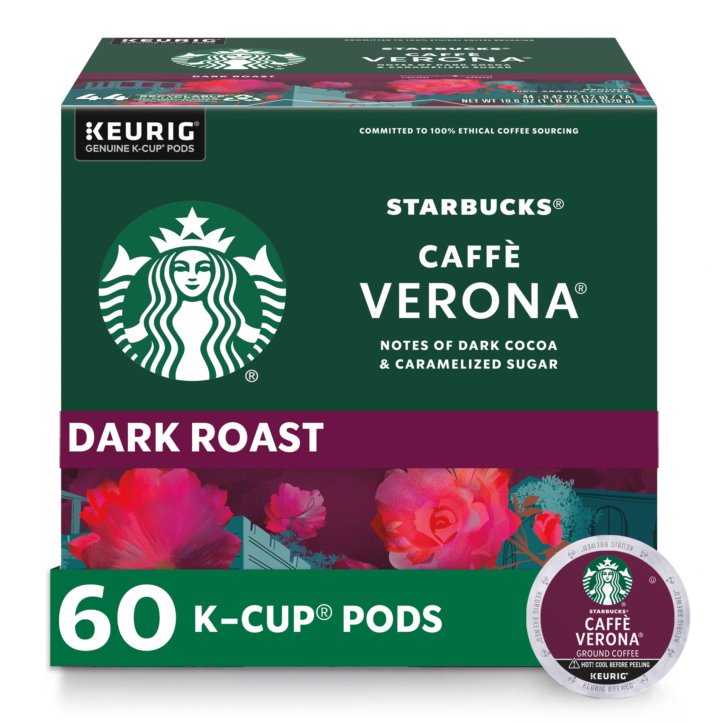 Starbucks Caffè Verona frente del empaque mostrando 60 cápsulas con sabor intenso