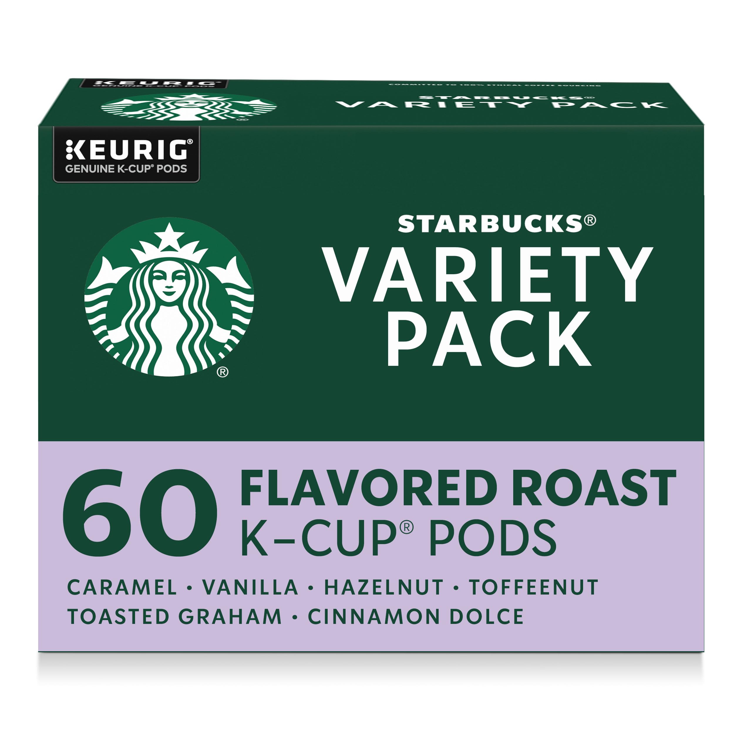 Starbucks caja frontal variedad mostrando seis sabores y conveniencia