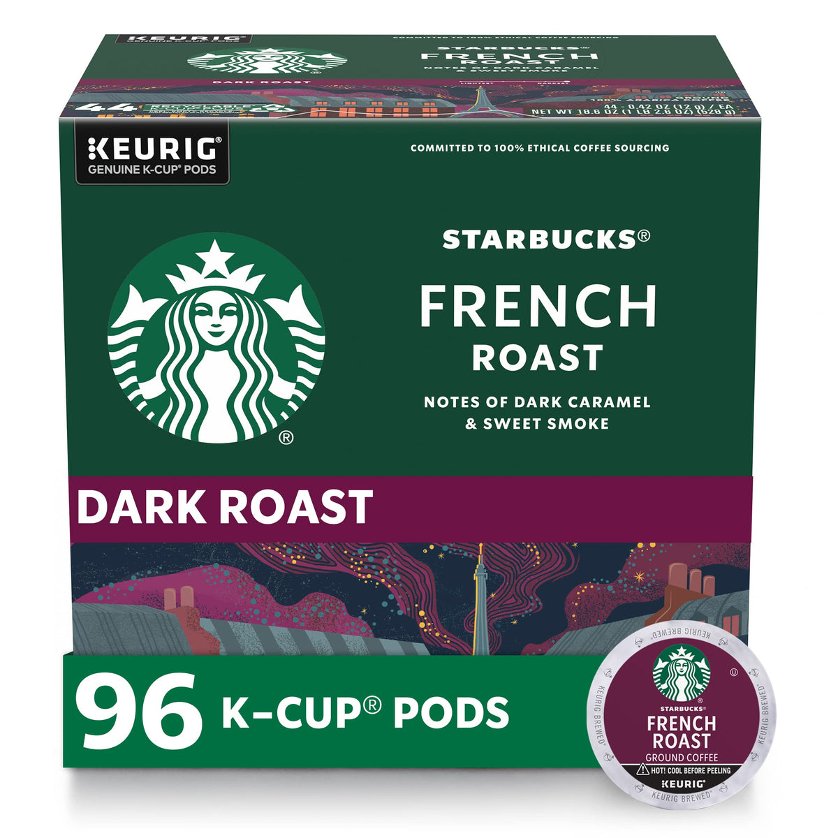 Starbucks frontal del paquete mostrando 96 cápsulas y conveniencia