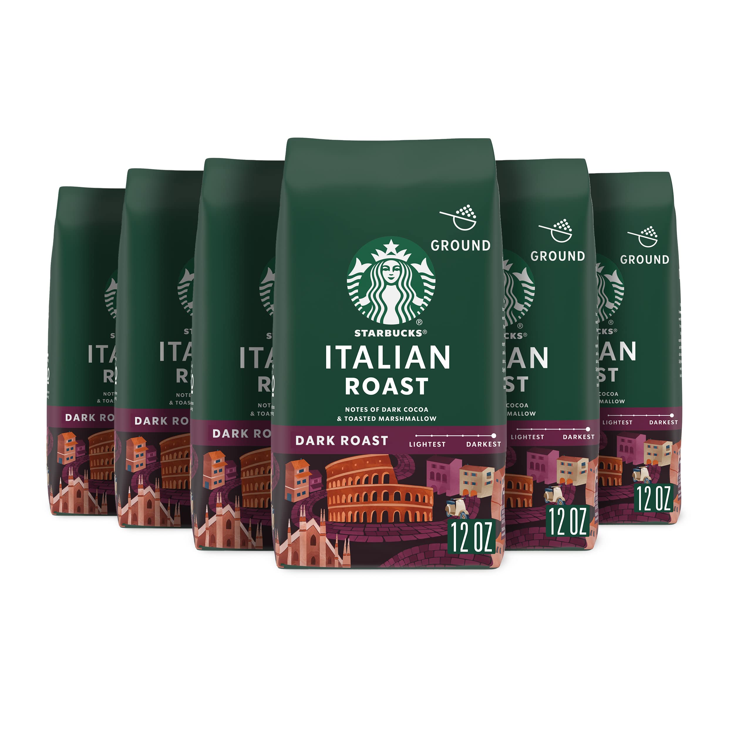 Starbucks Italian Roast frente del paquete mostrando el diseño y sello de calidad