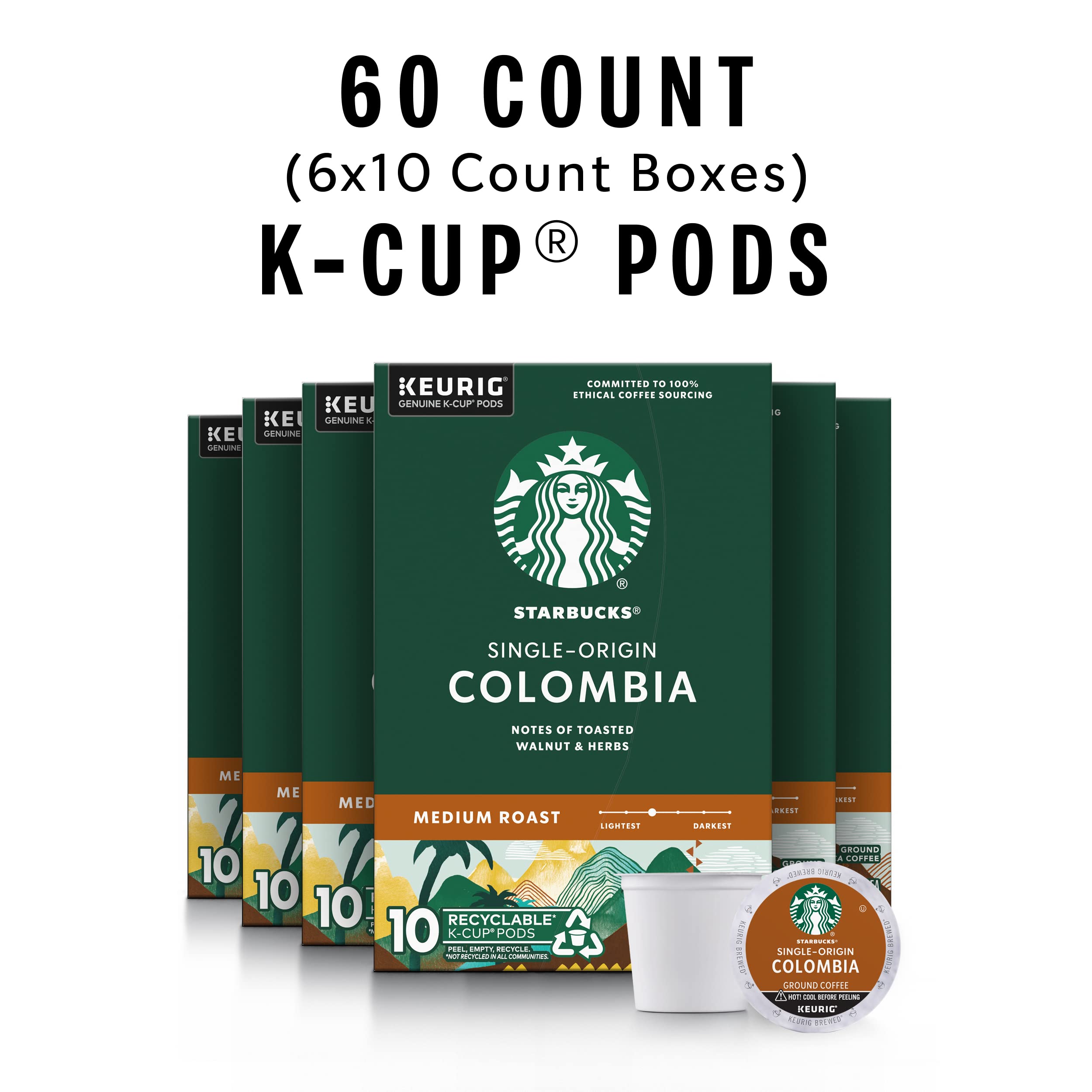 Starbucks primer plano de cápsula K-Cup Colombia resaltando sello de calidad