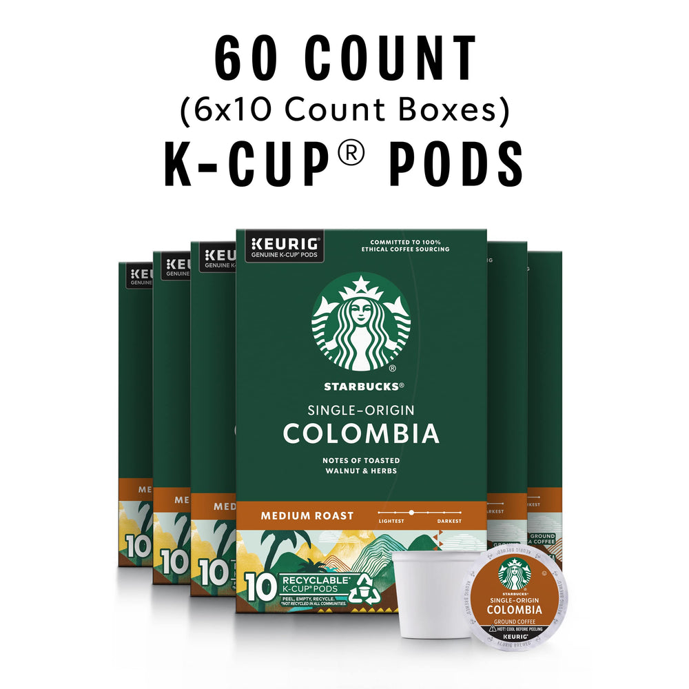 Starbucks primer plano de cápsula K-Cup Colombia resaltando sello de calidad