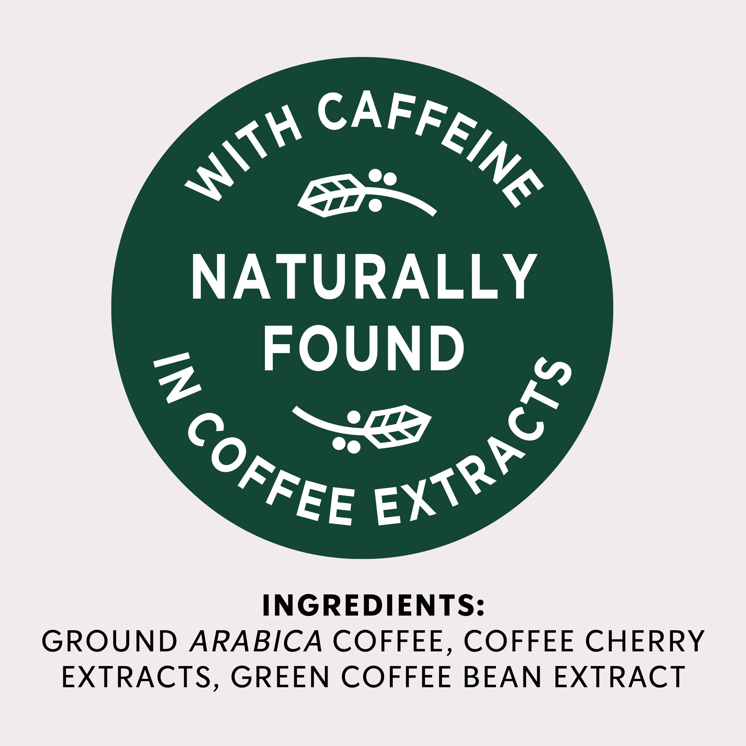 Starbucks K-Cup detalle de etiqueta indicando 2X cafeína y 100% Arábica