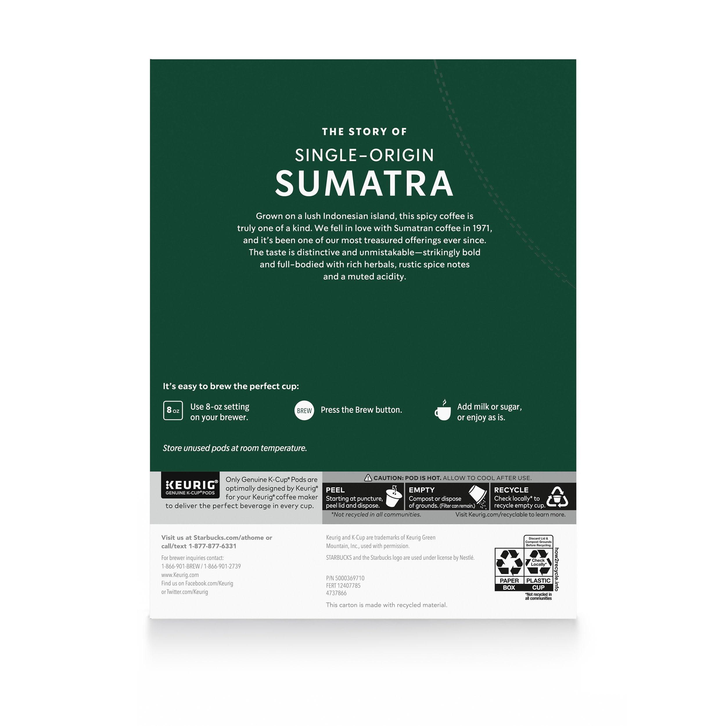 Starbucks etiqueta de la caja indicando origen Sumatra y trazabilidad