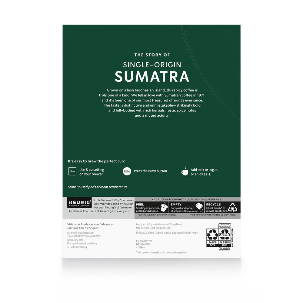 Starbucks etiqueta de la caja indicando origen Sumatra y trazabilidad