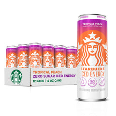 Starbucks lata Tropical Peach frontal mostrando diseño y refresco listo para beber