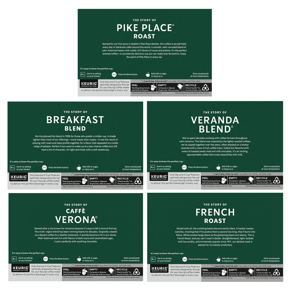 Starbucks cápsulas desplegadas para mostrar la variedad incluida