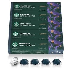 Starbucks capsule empaque frontal mostrando 50 cápsulas y comodidad de stock