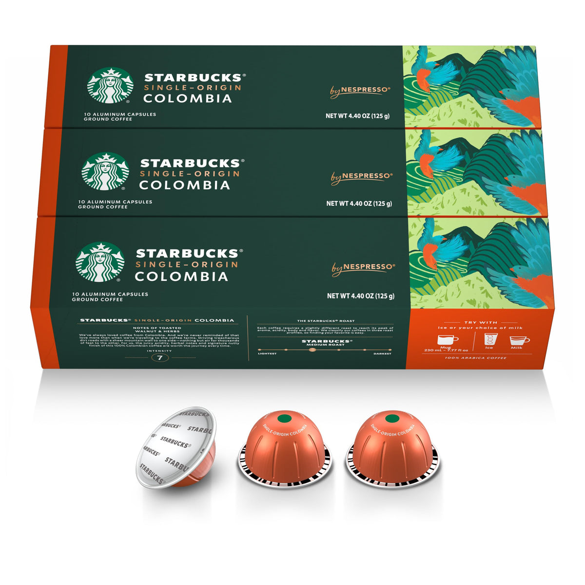 Starbucks cápsula frontal del empaque mostrando marca y ventaja de sabor