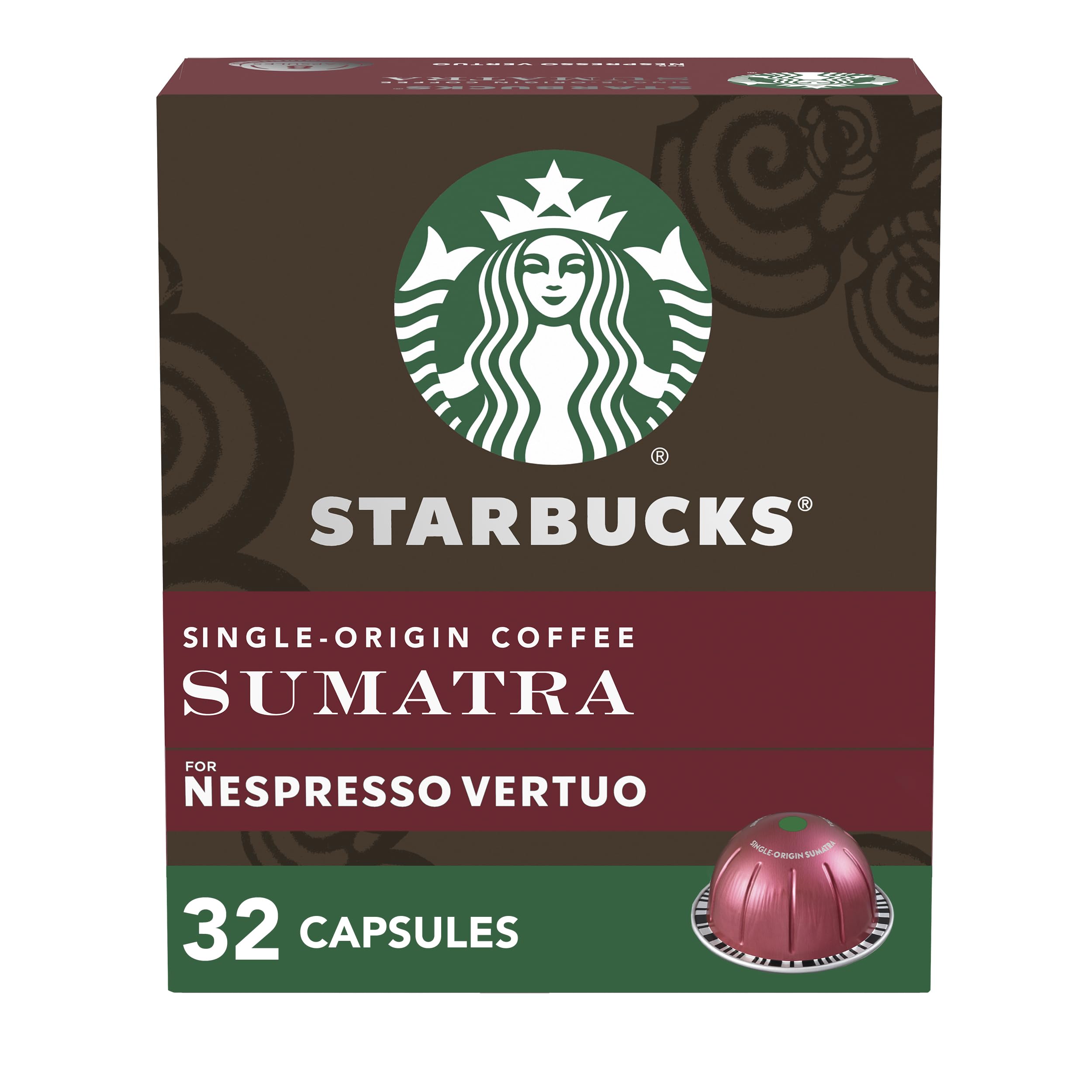Starbucks por Nespresso paquete frontal mostrando las 32 cápsulas y beneficio de conveniencia
