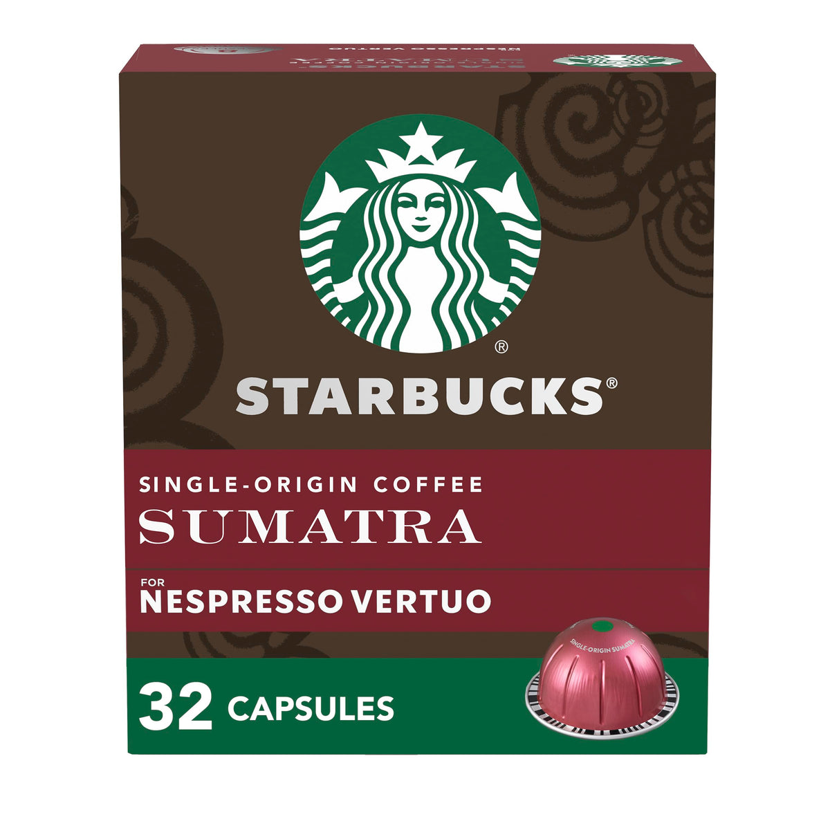 Starbucks por Nespresso paquete frontal mostrando las 32 cápsulas y beneficio de conveniencia