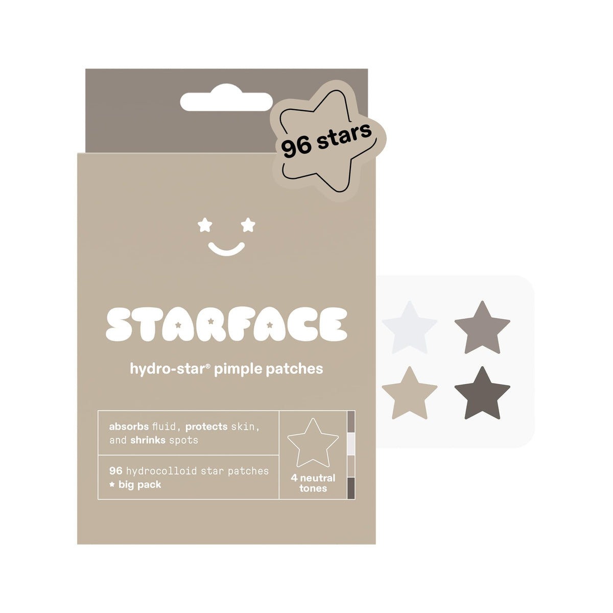 Starface muestra el envase frontal con diseño y cantidad 96