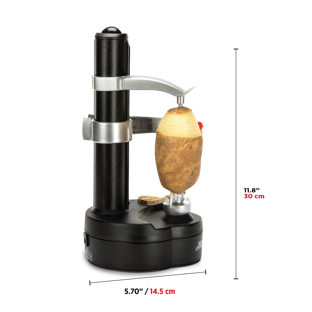Starfrit Rotato Express con adaptador junto a objeto para comparar tamaño y portabilidad