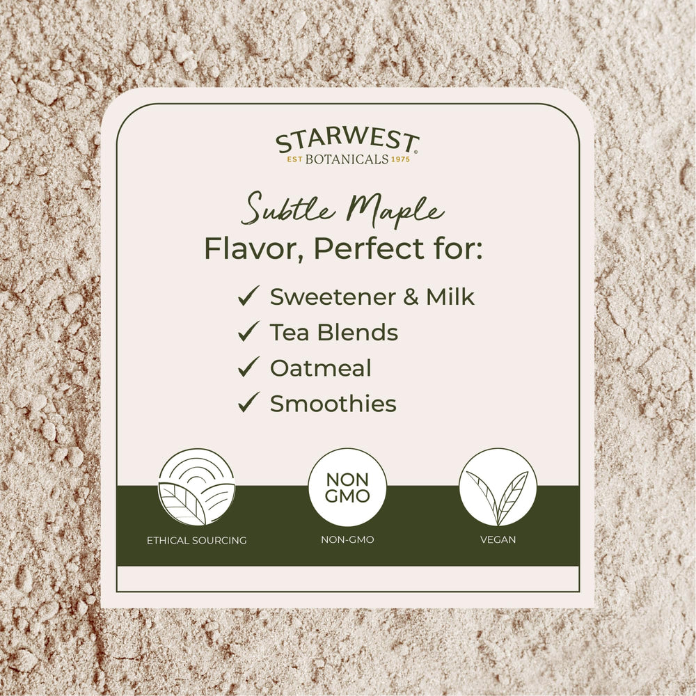Starwest Botanicals polvo disuelto en taza de infusión para una bebida suave