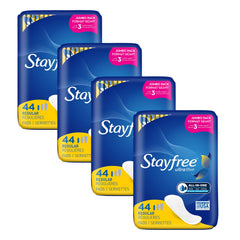 Stayfree frente del empaque mostrando 44 unidades y protección discreta