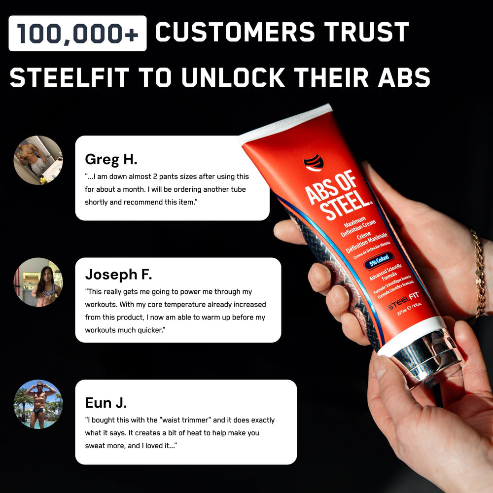 SteelFit etiqueta con lista de ingredientes y beneficios visibles