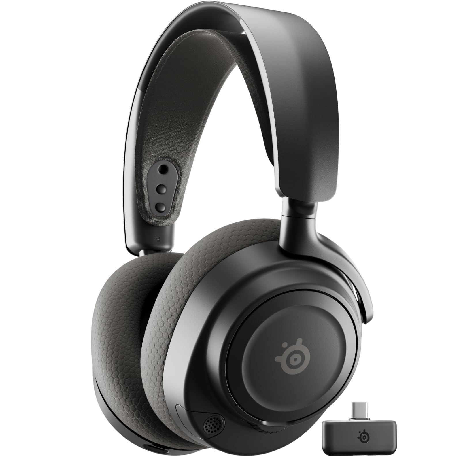 SteelSeries Arctis Nova 7 vista frontal con diseño y controles visibles, mejora ergonomía