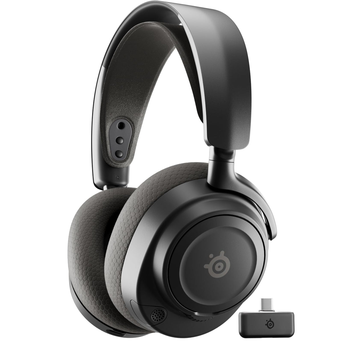 SteelSeries Arctis Nova 7 vista frontal con diseño y controles visibles, mejora ergonomía