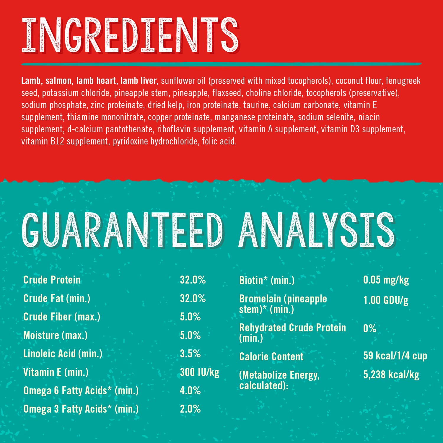 Stella & Chewy's close-up de la etiqueta nutricional mostrando ingredientes clave