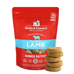 Stella & Chewy's paquete frontal mostrando patties y beneficios naturales