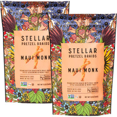STELLAR SNACKS vista frontal del empaque mostrando la marca y sabor Maui Monk