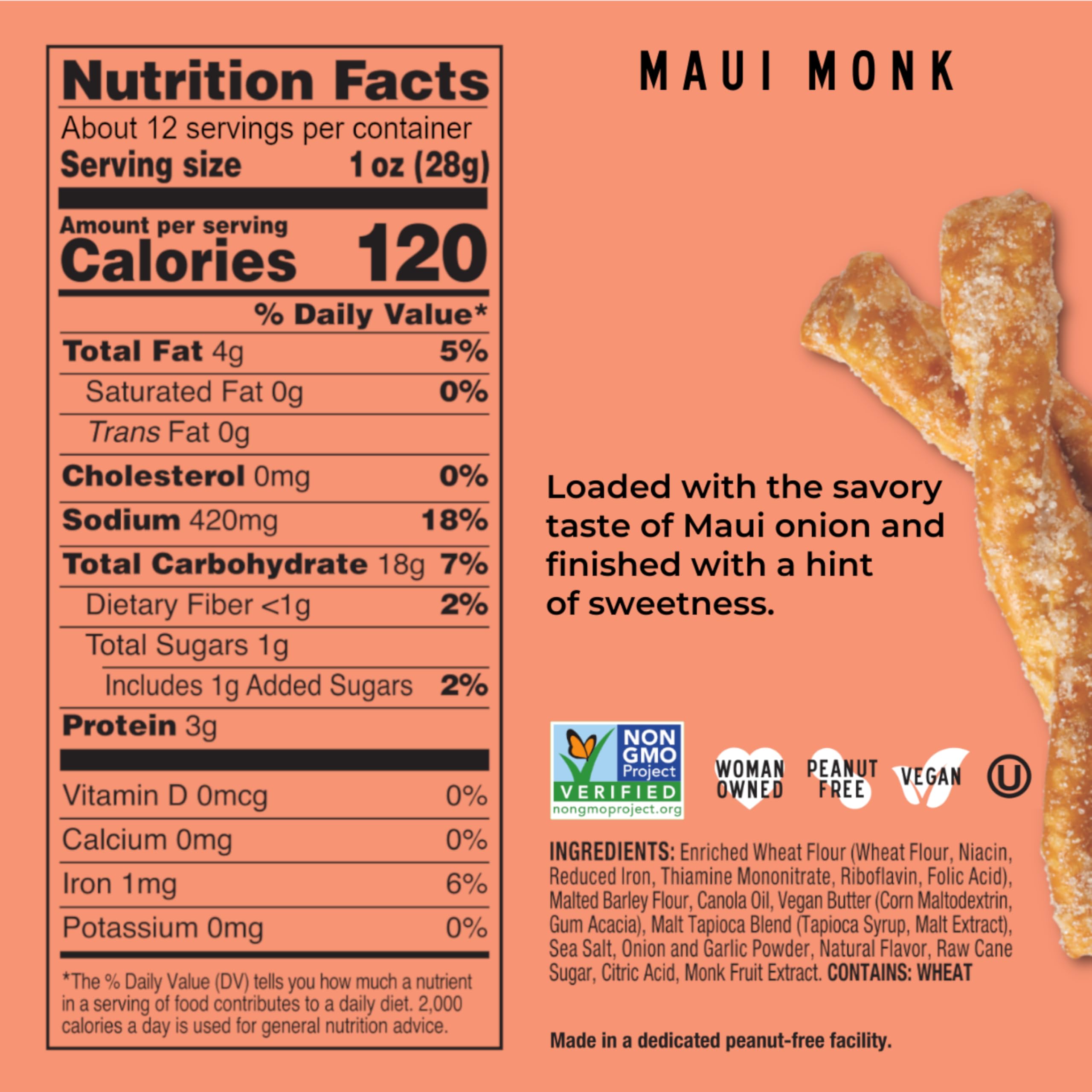 STELLAR SNACKS etiqueta con ingredientes sostenibles y certificación kosher visible