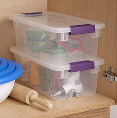 Sterilite en armario apilados con etiquetas, maximiza espacio y visibilidad