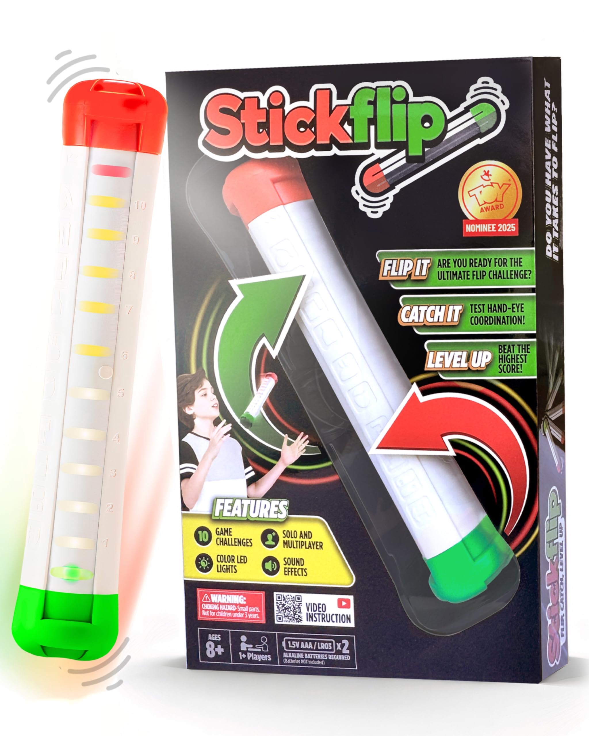 Stickflip vista frontal con empaque mostrando diseño y diversión